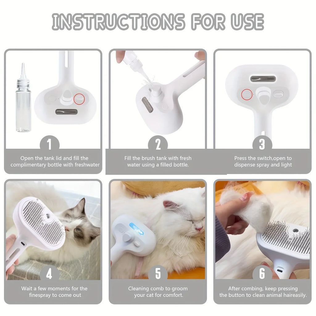 Brosse de toilettage vapeur 3-en-1 pour chiens et chats