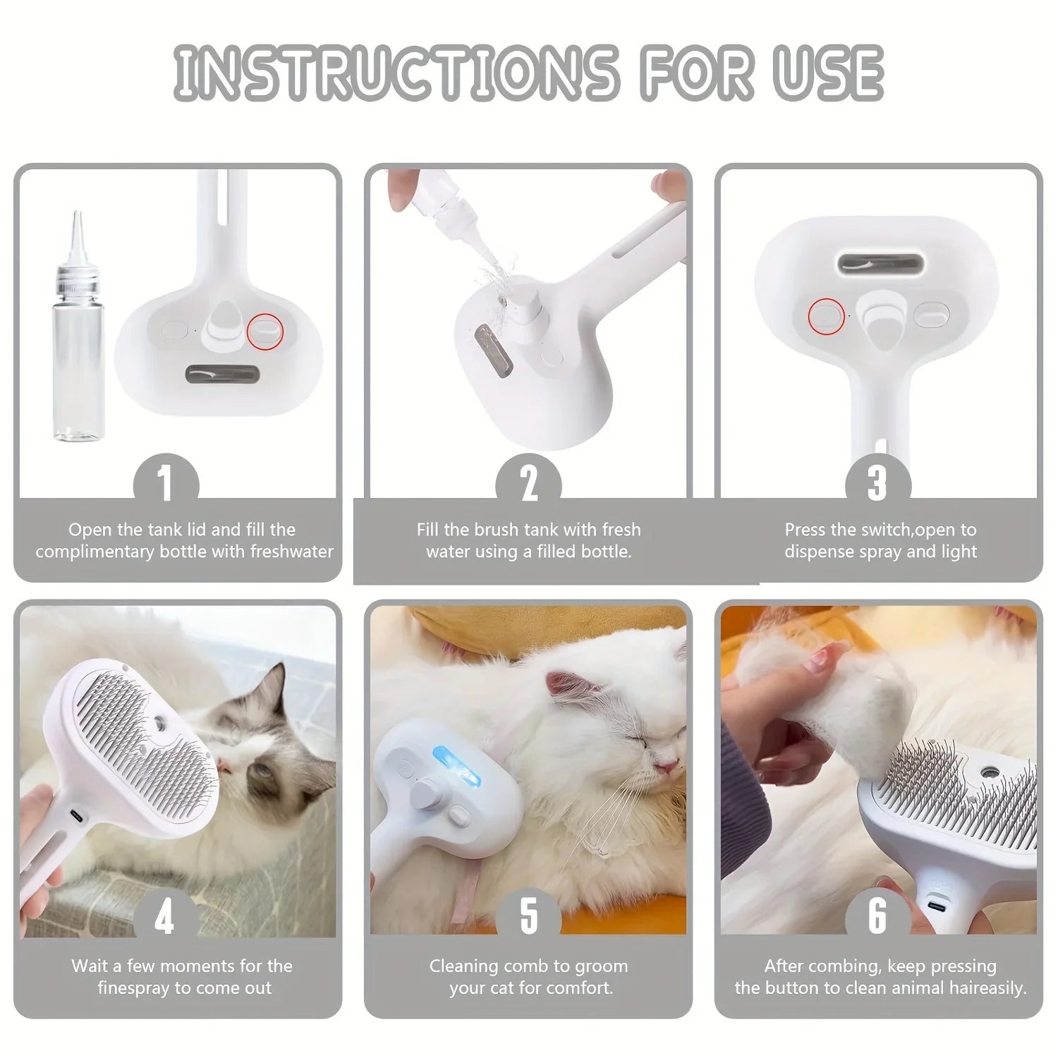 Brosse de toilettage vapeur 3-en-1 pour chiens et chats